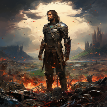 uthenbryt_A_human_warrior_like_Aragorn_standing_victorious_over_0347fff6-bcce-4cf9-be04-3eb699aee009